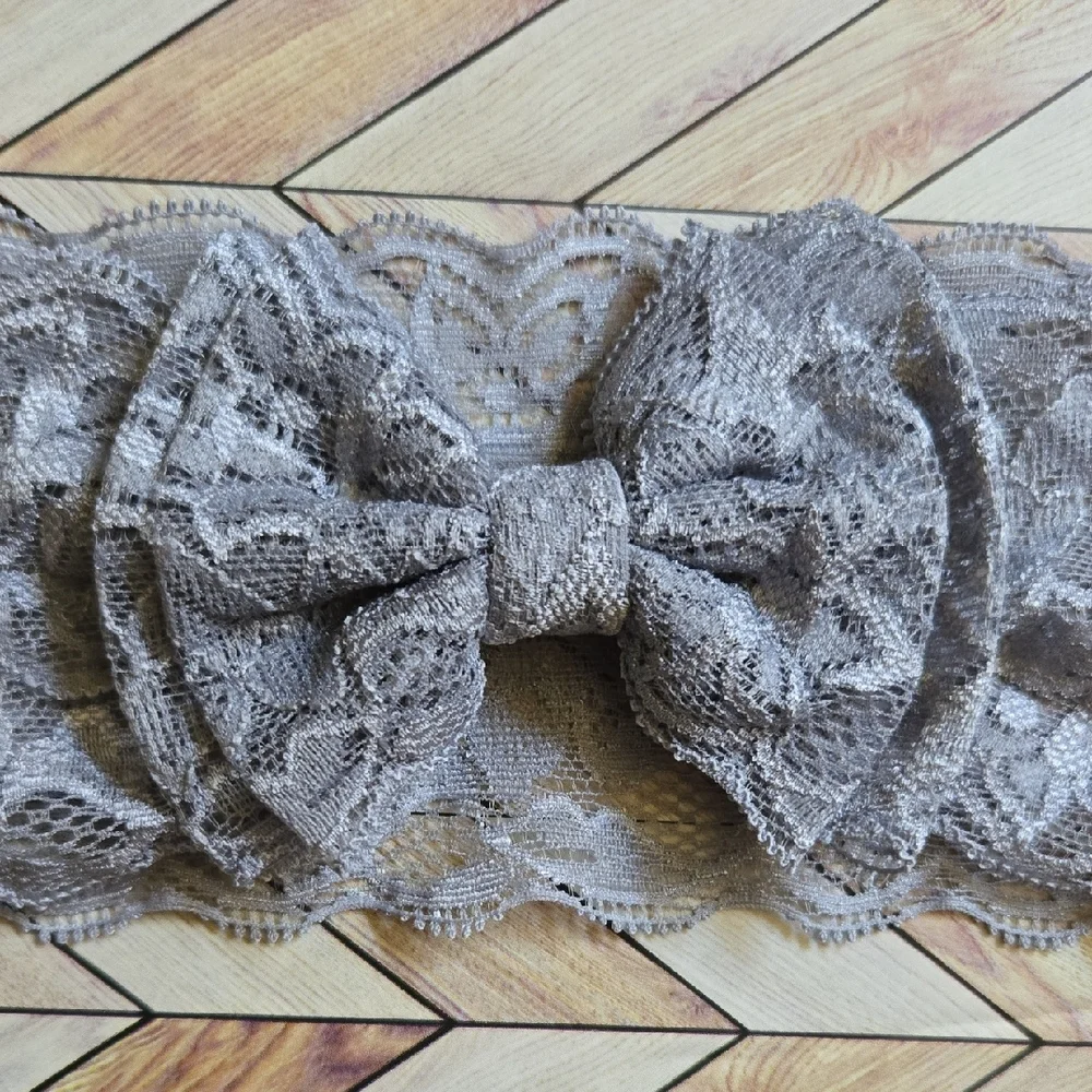 Lace Bowknot Headbands Gray & Beige Elastic Bow Headwraps Baby Girl Hairbands